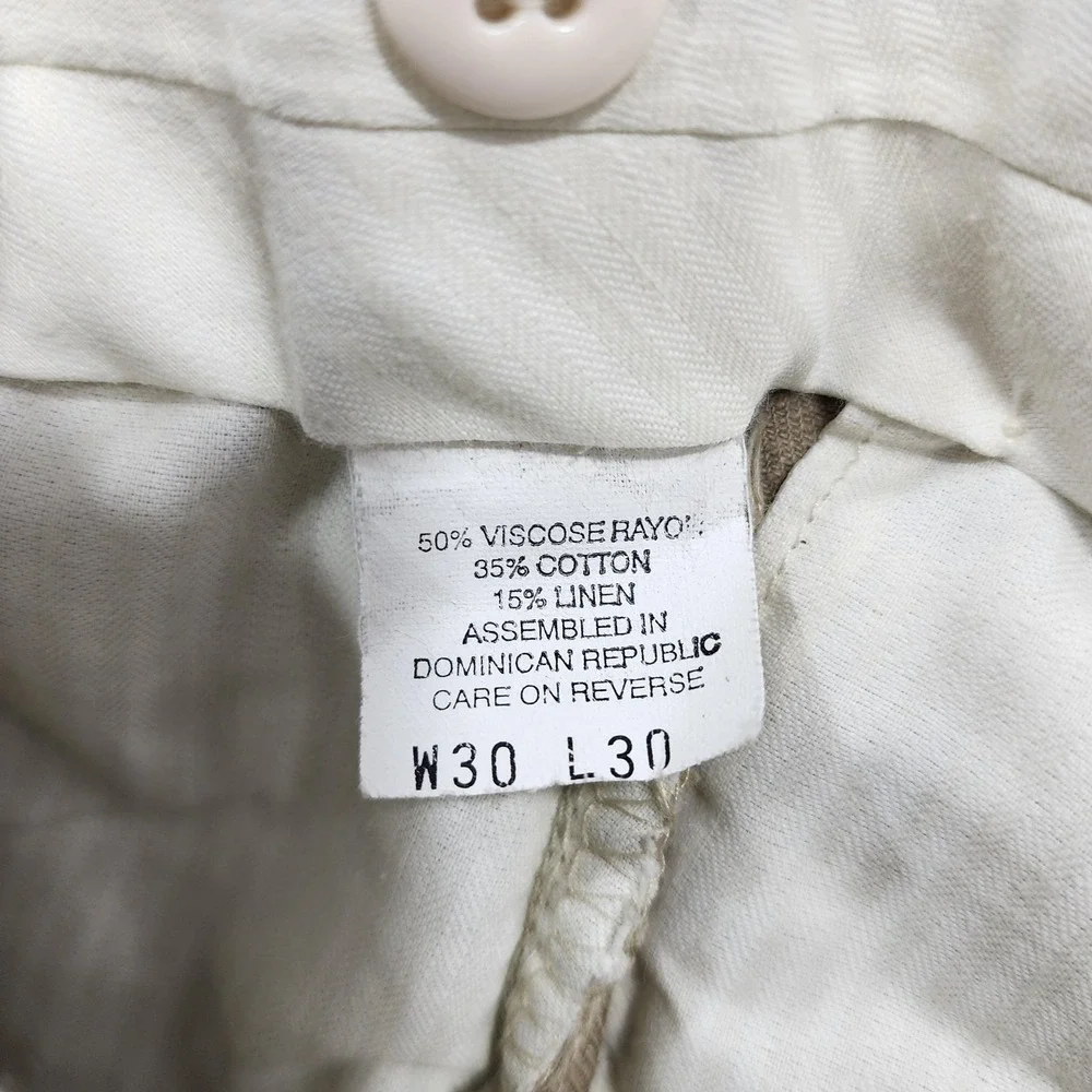 Vintage Dockers Dress Slacks Mens 30x30 Beige Linen Blend Pleated Cuffed Preppy